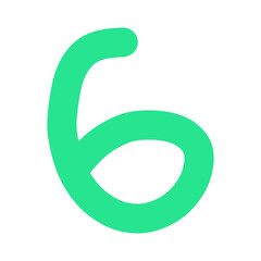 Hand-drawn green number six icon