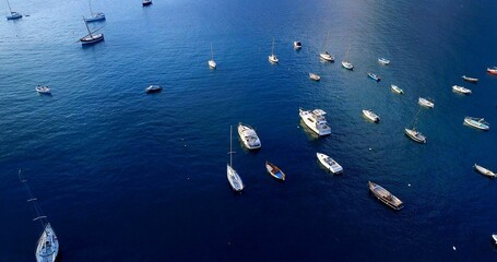 High angle view of boats in sea