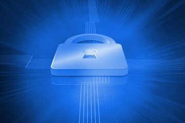 Lock on futuristic blue background