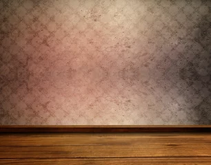 Textured plaster wall is being shown in flat design with floral stencil, baseboard and floorboards