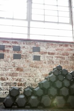 Fototapeta Dumbbells in fitness studio
