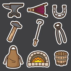 Obraz premium set of blacksmith equipment good for sticker, element design, icon, print design, etc