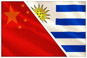 Cut out of Chinese and Uruguay flags