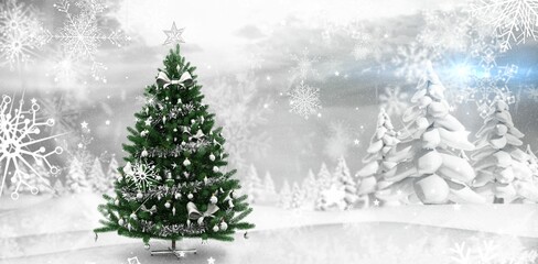 Christmas tree in snowy forest