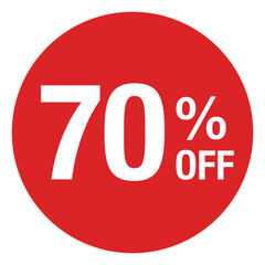 ”70％OFF ”の文字入り 円形のイラスト　赤色　白文字　背景透過
