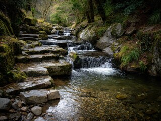 Fototapeta premium A Calm And Terraced Waterfall On A River