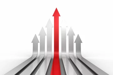 Fototapete Red arrow pointing up with grey arrows © vectorfusionart