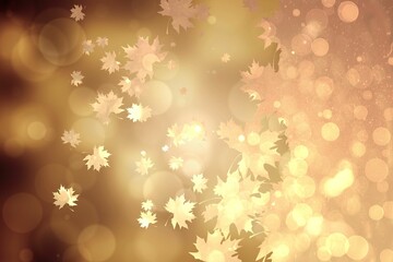 Pale gold maple leaf silhouettes are drifting in abstract design scene with circular bokeh shapes