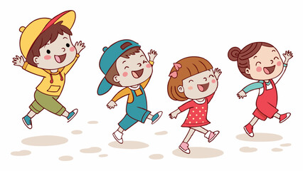 Fun cartoon illustration of kids playing with toys, a ball, and in the park