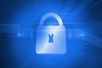Shiny lock on blue background