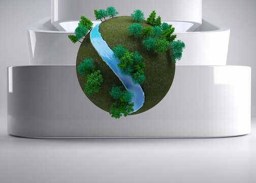 Fototapeta Earth with trees on grey abstract background