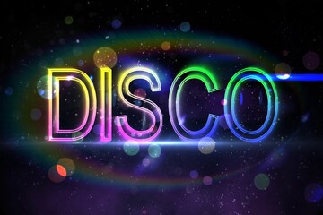 Digitally generated colourful disco text