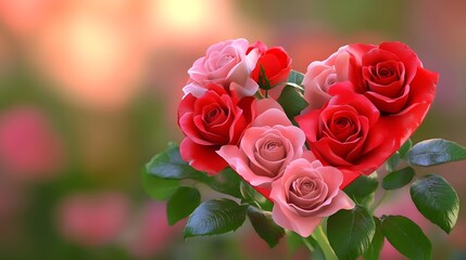 Roses, Red roses, Pink roses, Heart Shaped Bouquet of Red and Pink Roses