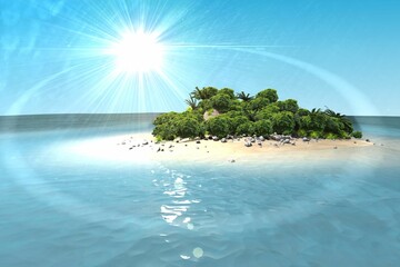 Tropical island in blue ocean