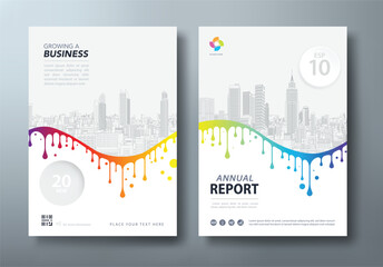 Colorful book cover, annual reports, and flyer templates, with Minimalist and elegant city skyline line art. layout in A4 size.