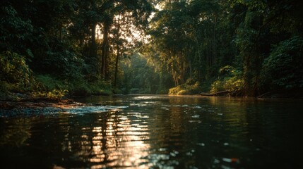 Obraz premium A Calm Tropical River At Sundown