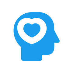 Blue Head Profile Icon with Heart Inside Representing Charity and Social Welfare