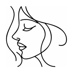 Black Line Art Woman Face Profile Long Hair vector