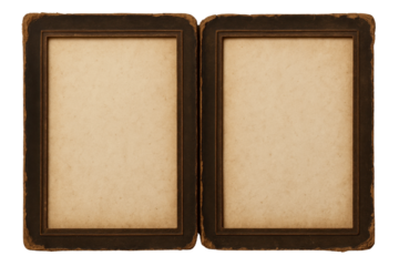 Double Vintage Dark Picture Frames Mockup with Blank Sepia Parchment Paper isolated on Transparent Background