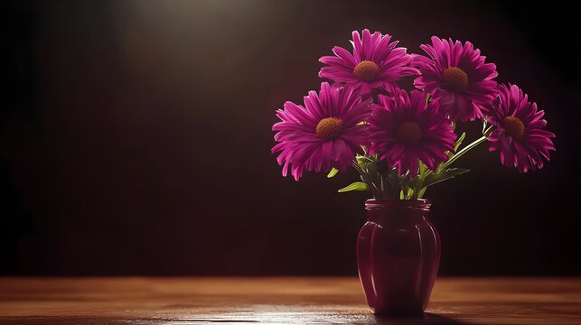 Purple flowers, Flowers, Bouquet, Purple Flowers in a Vase on Wooden Table