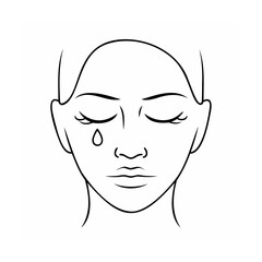 Line art drawing woman face closed eyes single tear sadness