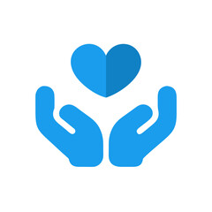Obraz premium Two Blue Hands Gently Holding a Blue Heart Shape Icon Charity Social Welfare Symbol