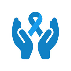 Blue Ribbon of Hope Held in Two Caring Hands Symbol of Charity and Social Welfare