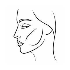 Black Line Art Woman Profile Elegant Minimalist Face Drawing