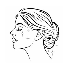 Black and White Line Art Woman Profile Glowing Skin Updo Hair