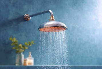 Modern Rainfall Shower Head in a Blue Bathroom