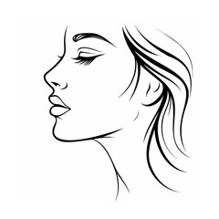 Black and White Line Art Woman Profile Long Hair female