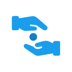 Fototapeta premium Blue Icon Two Hands Giving Receiving Donation Coin Charity Social Welfare vector