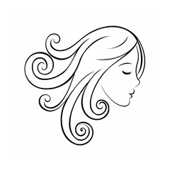 Woman Profile Line Art Swirling Hair Black White vector
