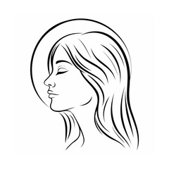 Black and White Line Art Woman Profile Halo face hair 1