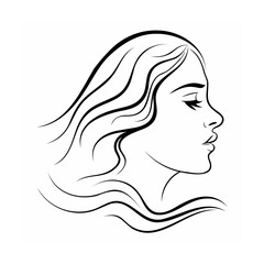 Woman Profile Black Line Art Long Hair Flowing face