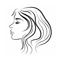 Black and White Line Drawing Woman Profile Long Hair