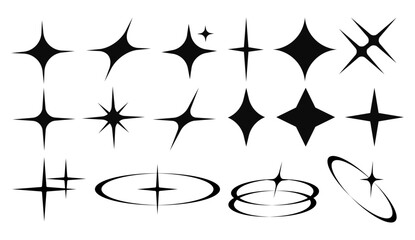 Collection of Retro Y2K Star Icons and Silhouettes