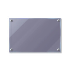 Fototapeta premium Transparent Glass Name Plate PNG with Metallic Screws – Blank Acrylic Sign Isolated on White Background