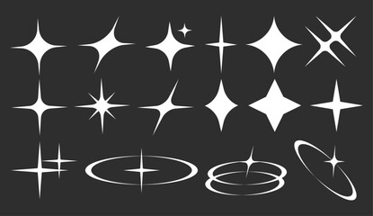 Collection of Retro Y2K Star Icons and Silhouettes
