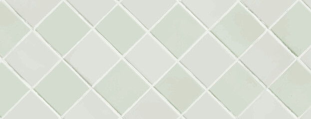 White tiled background with a subtle diamond pattern. The background is white with a smooth texture, creating a clean, modern look. Tile pattern background vector. Green background.