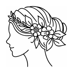 Woman Profile Outline Floral Hair Bun Design vector
