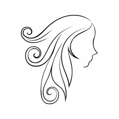 Black Line Art Woman Profile Long Hair Swirls face