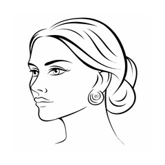 Black and White Line Drawing Woman Profile Elegant Hair Bun Earring