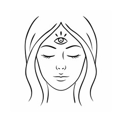 Woman Face Line Art Third Eye Spiritual Symbol vector