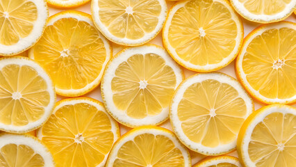 Obraz premium Fresh Lemon Slices Pattern Background Top View