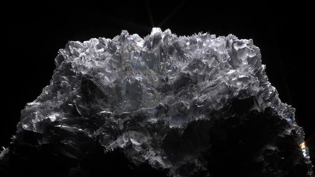 3d render of abstract art video animation with surreal mineral geology stone object ocean coral reef or asteroid in organic forms in deformation process in the dark in blue purple and white mix color 