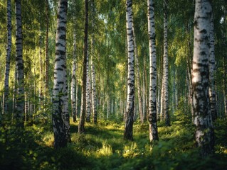 Obraz premium A Dense Forest Of Thin And Slender Birch Trees