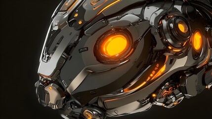 Fototapeta premium Robot, Robotic, Head, Futuristic Robotic Head with Glowing Orange Details