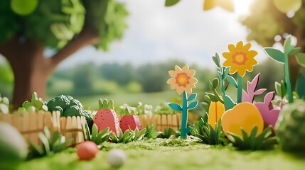 Paper craft, Spring, Garden, Paper Craft Spring Garden with Flowers and Vegetables