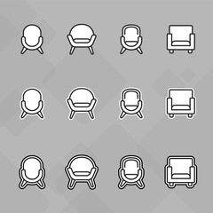 Furniture icons set,Collection of sofa, armchair, wardrobe, bedroom table, interior, Chair and Sofa of front view line icon